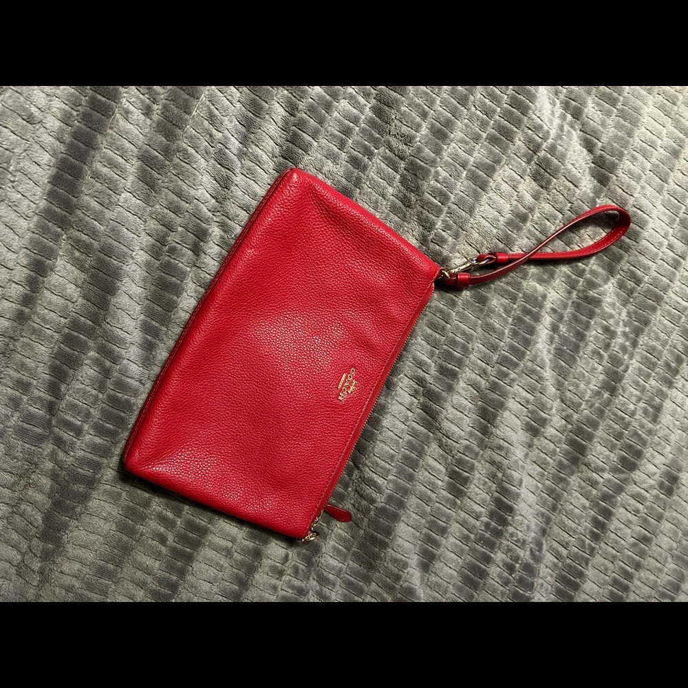 COACH red large wristlet
